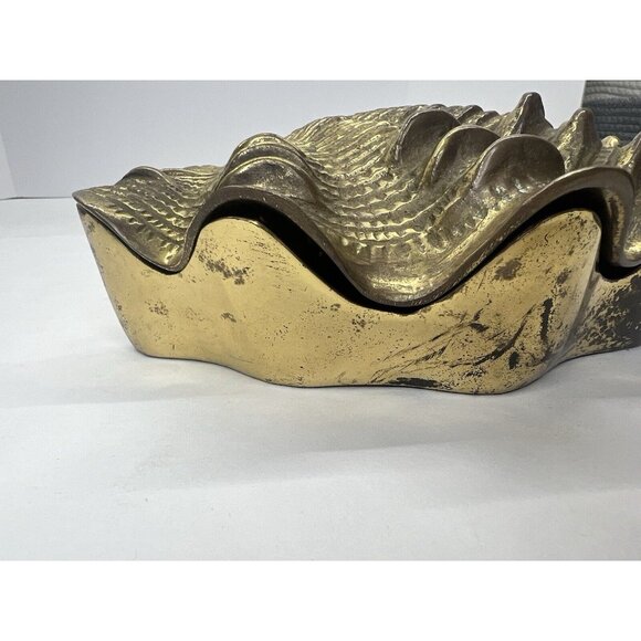 9" Vintage Large Hampton Brass Hinged Clam Shell MCM Decorative Box Keepsake Box - Picture 12 of 13